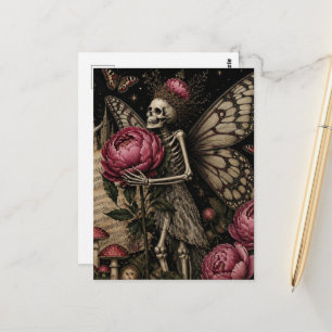 Cartão Postal Esqueleto de Fada e Flores de Peônia