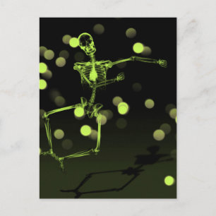 Cartão Postal Esqueleto de Raio X dançante - Verde limão
