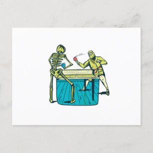 Cartão Postal Esqueleto de Tênis mesa de