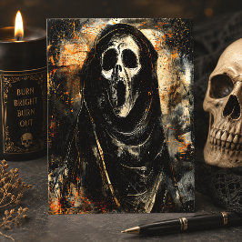 Cartão Postal Esqueleto Encapuzado Gritando Crânio Terror Hallow