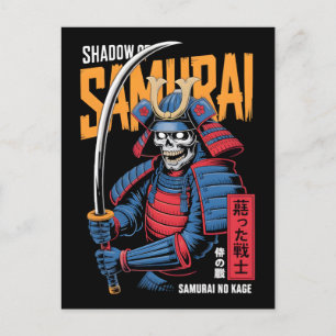 Cartão Postal Esqueleto Guerreiro Samurai Sombra com Armadura Az
