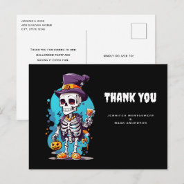 Cartão Postal Esqueleto Legal de Cartola no Halloween Obrigado