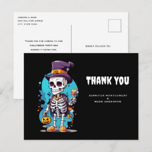 Cartão Postal Esqueleto Legal de Cartola no Halloween Obrigado
