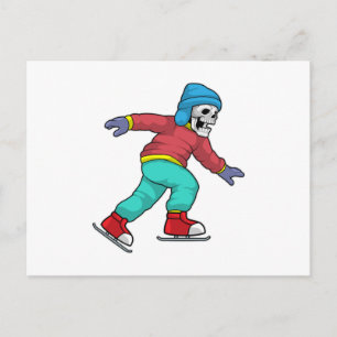 Cartão Postal Esqueleto no gelo esquiando com skates de gelo