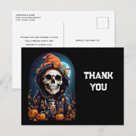 Cartão Postal Esqueleto Sinistro & Abóboras Ação de Graças de Ha