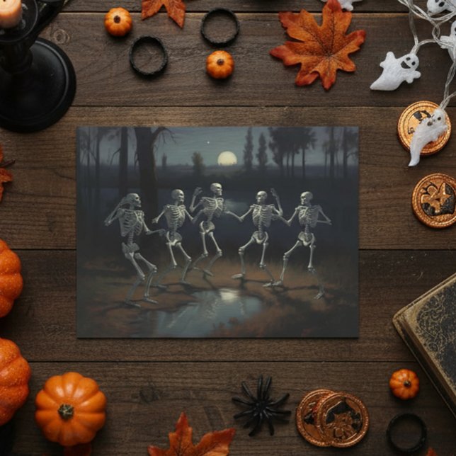 Cartão Postal Esqueletos Dançantes de Decoupage de Halloween (Criador carregado)