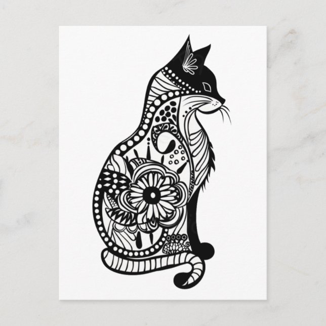 Cartão Postal Esquema de gato bonito II Pequeno (Frente)