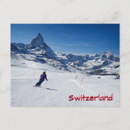 Cartão Postal Esqui com o Monte Matterhorn em Zermatt, Suiça