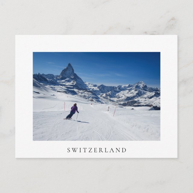 Cartão Postal Esqui com o Monte Matterhorn em Zermatt, Suiça (Frente)