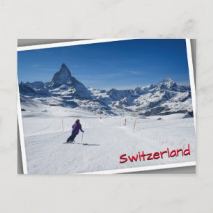 Cartão Postal Esqui com o Monte Matterhorn em Zermatt, Suiça