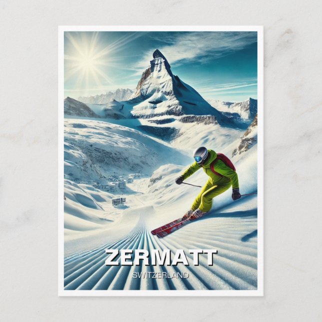 Cartão Postal Esqui de esquiador de Suiça Zermatt (Frente)