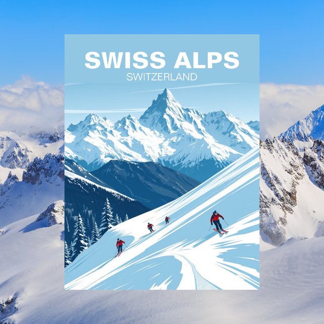 Cartão Postal Esqui em Alpes Suíços, Suiça (Swiss Alps)