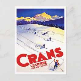 Cartão Postal Esqui em Crans Hill, Suiça, viagens vintage