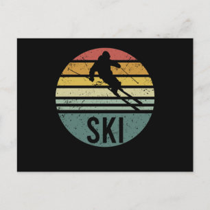 Cartão Postal Esqui Engraçado Legal Skier Retro Skiage