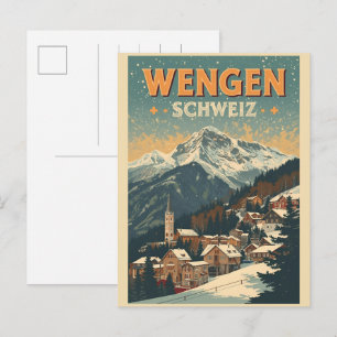 Cartão Postal Esqui vintage WENGEN Suíça Alpes Suíços presentes