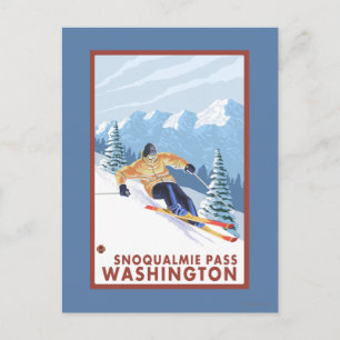 Cartão Postal Esquiador da neve de Downhhill - passagem de