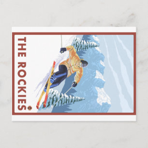 Cartão Postal Esquiador de Neve Descendo - As Montanhas Rochosas