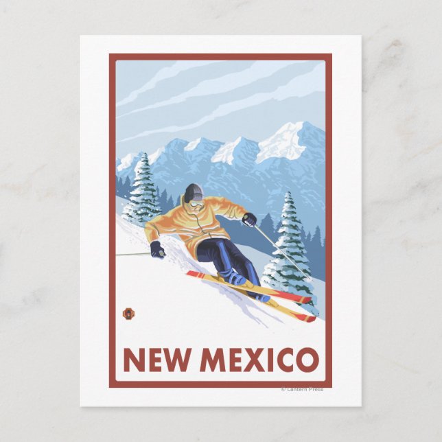 Cartão Postal Esquiador de Neve descida Novo México (Frente)