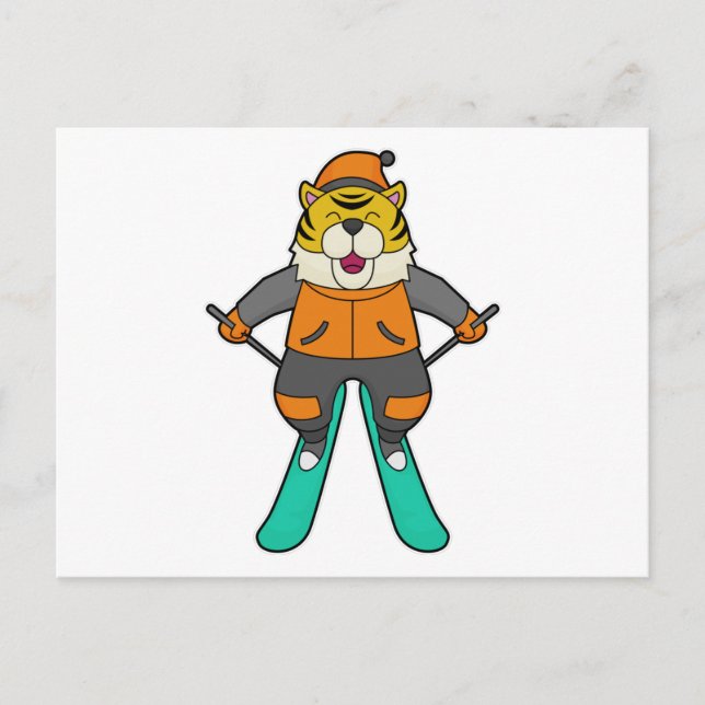 Cartão Postal Esquiador de Tigre Esqui (Frente)
