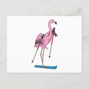 Cartão Postal Esquiador Flamingo de Esqui
