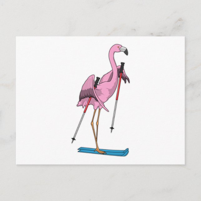 Cartão Postal Esquiador Flamingo de Esqui (Frente)