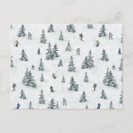 Cartão Postal Esquiadores alpinos e Yetis oculto - Esqui Descida