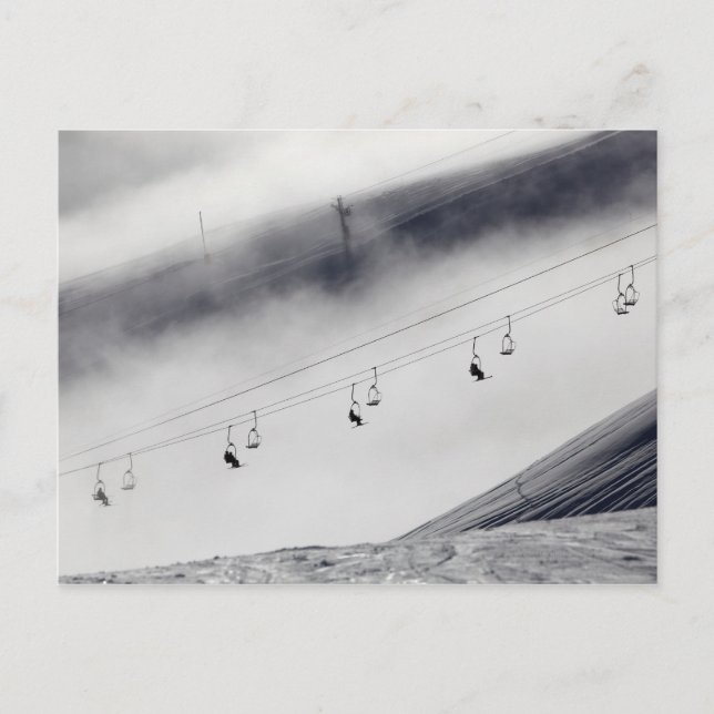 Cartão Postal Esquiadores em um teleférico (Frente)