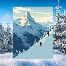 Cartão Postal Esquiadores nos Alpes Suíços Viagem Vintage