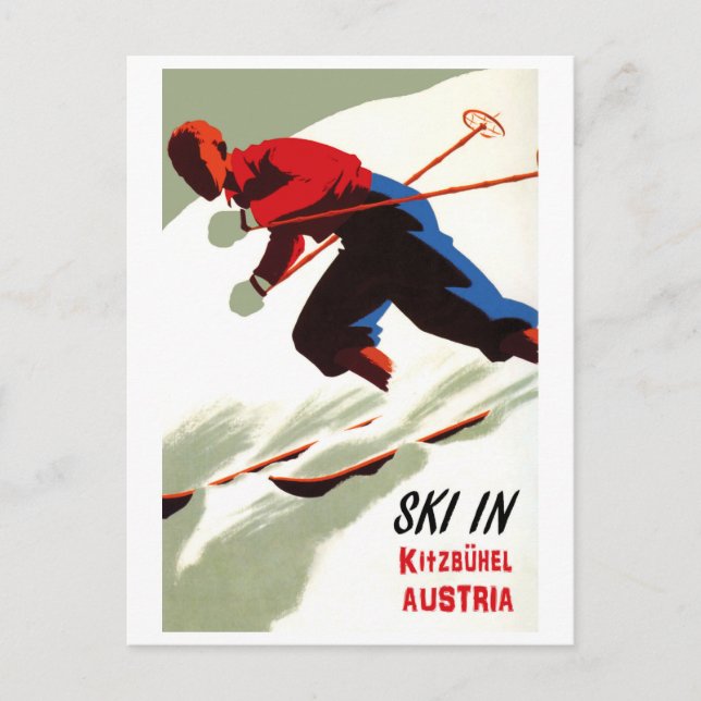 Cartão Postal Esquiar em Kitzbuhel, Áustria (Frente)
