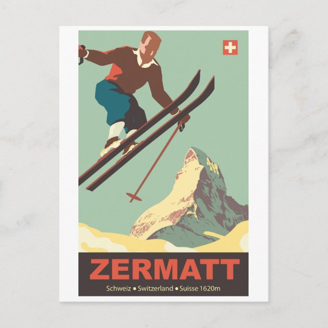 Cartão Postal Esquiar em Zermatt (Frente)