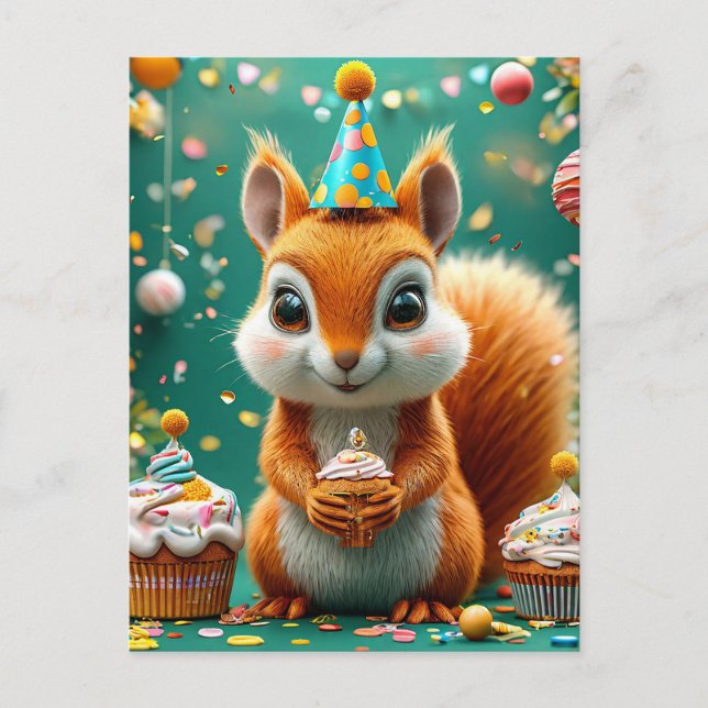 Cartão Postal Esquilo adorável de aniversário (Frente)