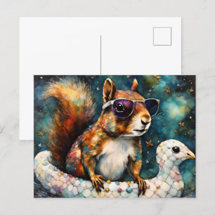 Cartão Postal Esquilo bonito desfruta de uma viagem flutuante