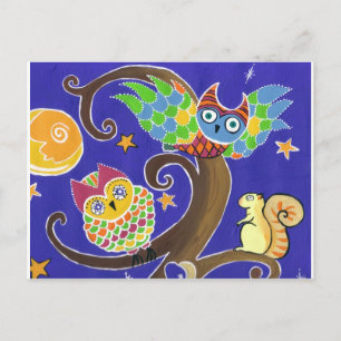Cartão Postal esquilo e coruja