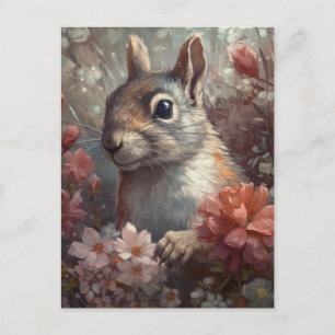 Cartão Postal Esquilo e Flores