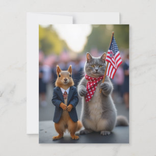 Cartão Postal Esquilo e Gato Patrióticos