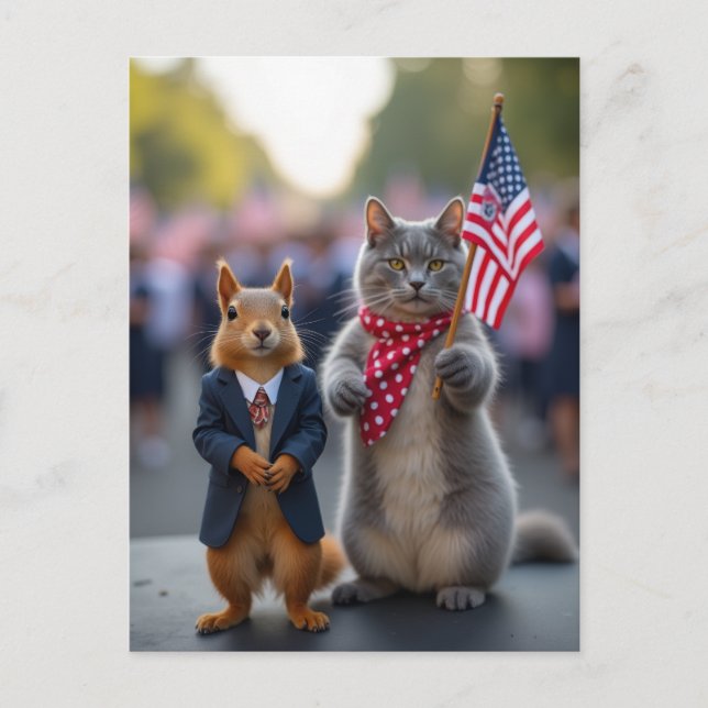 Cartão Postal Esquilo e Gato Patrióticos (Frente)