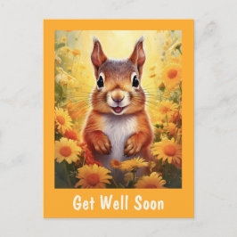 Cartão Postal Esquilo em Flores Amarelas Fofo Seja Bem Rápido  