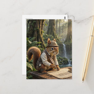 Cartão Postal Esquilo Explorador de Fantasia Fofa