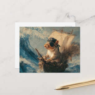 Cartão Postal Esquilo Pirata de Fantasia Fofo