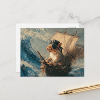 Cartão Postal Esquilo Pirata de Fantasia Fofo