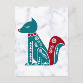 Cartão Postal Esquilo Vermelho Azul Vintage