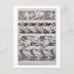 Cartão Postal Esquilos & Pássaros no Estilo Art Nouveau, Mucha