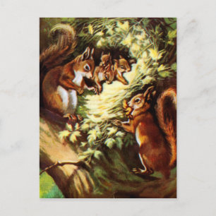 Cartão Postal Esquilos Vintage