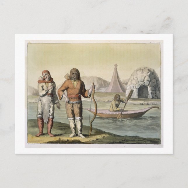 Cartão Postal Esquimós na Baía de Hudson, de "Le Costume Ancien  (Frente)