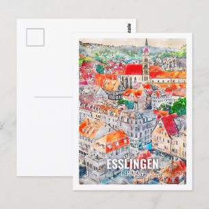 Cartão Postal Esslingen Alemanha Familiar Viagem Place Watercolo