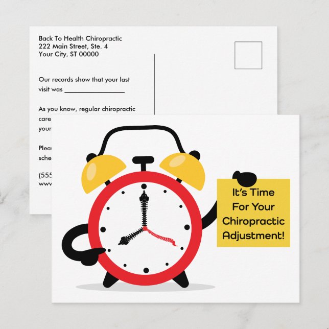 Cartão Postal Está na hora do seu ajuste de quiroprática (Frente/Verso)