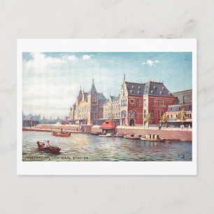 Cartão Postal Estação Central de Trem Vintage, Amsterdã