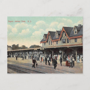 Cartão Postal Estação de Comboio, Asbury Park, New Jersey Vintag