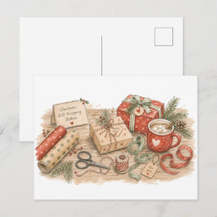 Cartão Postal Estação de Embrulho de Presentes de Natal para o F