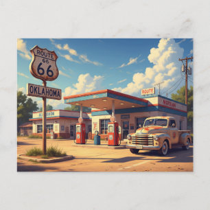 Cartão Postal Estação de Gás Vintage de Oklahoma Route 66